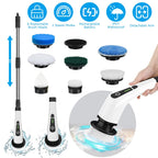 Electric Spin Scrubber with 8 replaceable heads and telescopic arm for versatile cleaning