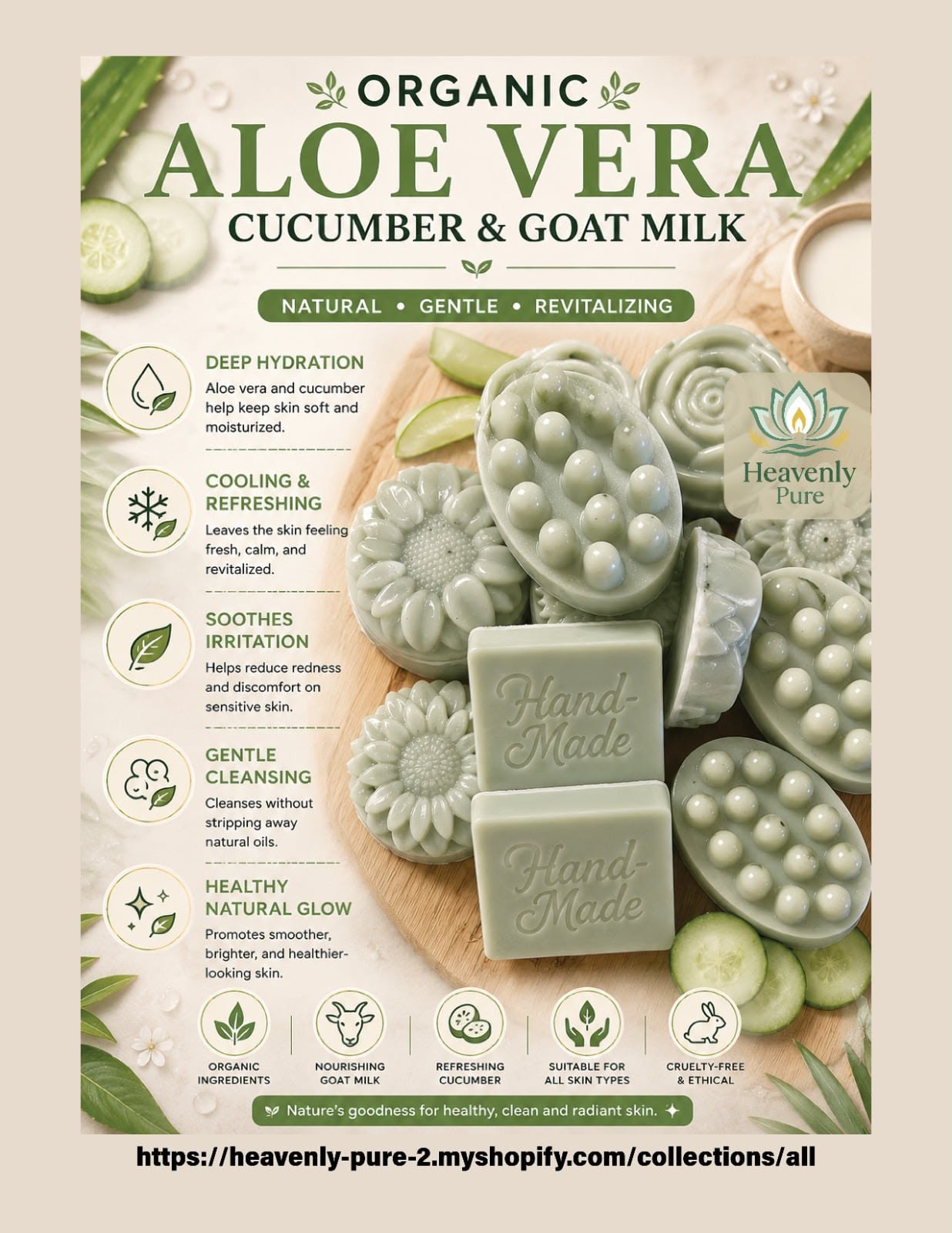 Organic Aloevera cucumber & Goat milk  $14.00 (2 soap bars)