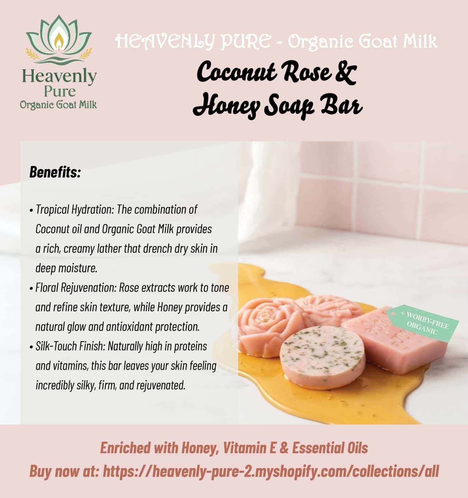 Two bars of Coconut Rose and Goat Milk soap with natural moisturizing ingredients.