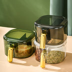 Transparent and green PET spice jar set with lid and spoons for home use